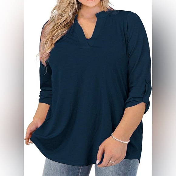 AMCLOS Plus Size V-Neck Soft Flowy Blue Tunic, Size 2XL - Picture 1 of 6